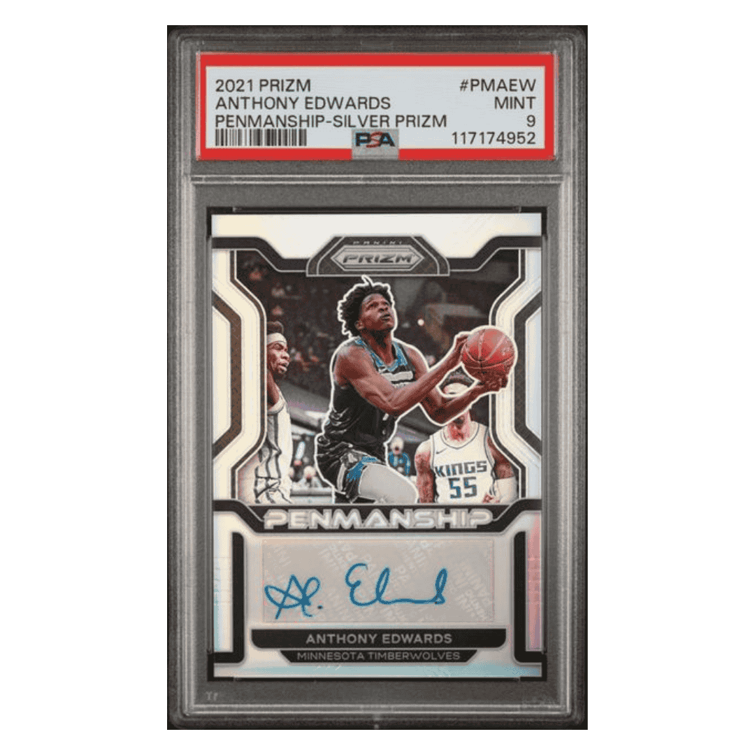 Anthony Edwards PSA 9 2021 Panini Prizm Penmanship Silver Prizm Auto Card #PMAEW