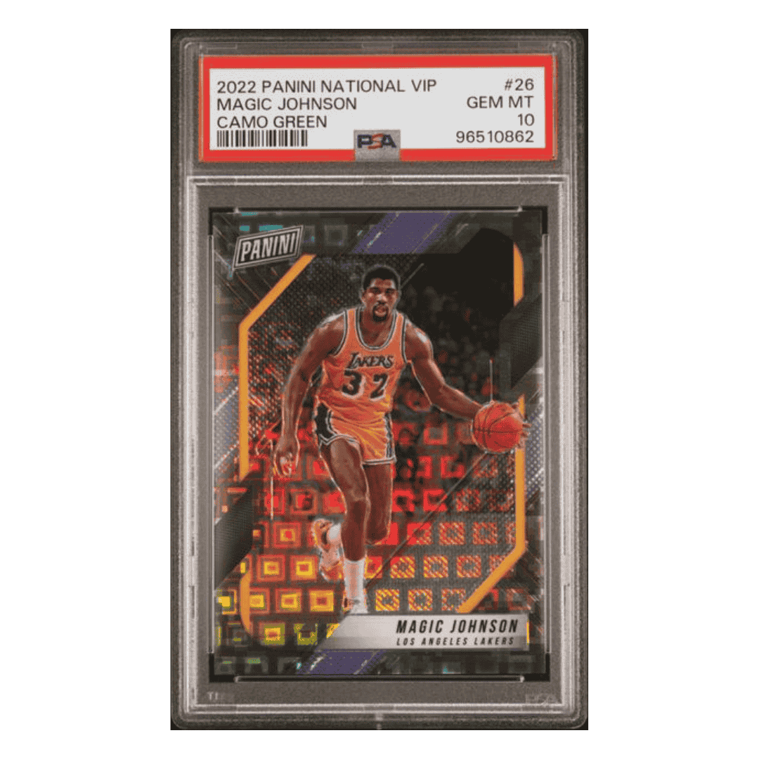 Magic Johnson PSA 10 2022 Panini National VIP Camo Green #d /25 Card #26