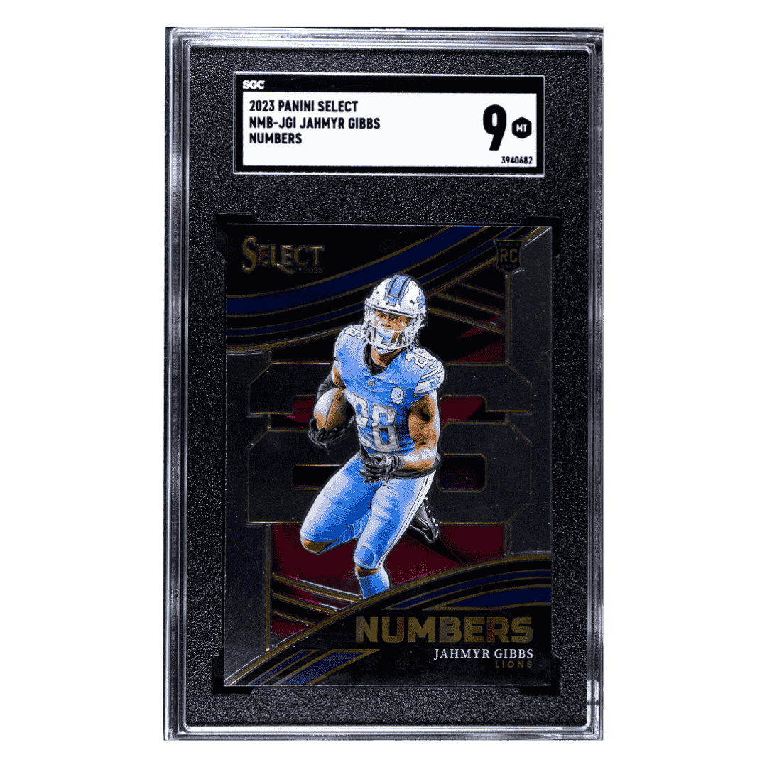 Jahmyr Gibbs PSA 9 2023 Panini Select Numbers Rookie RC Card #NMB-JGI
