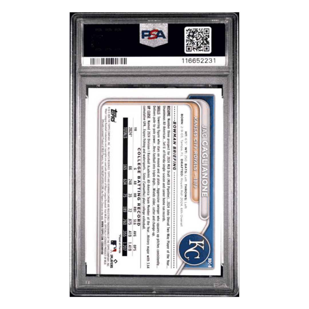 Jac Caglianone PSA 10 2024 Bowman Draft Sapphire Edition Card #BDC8
