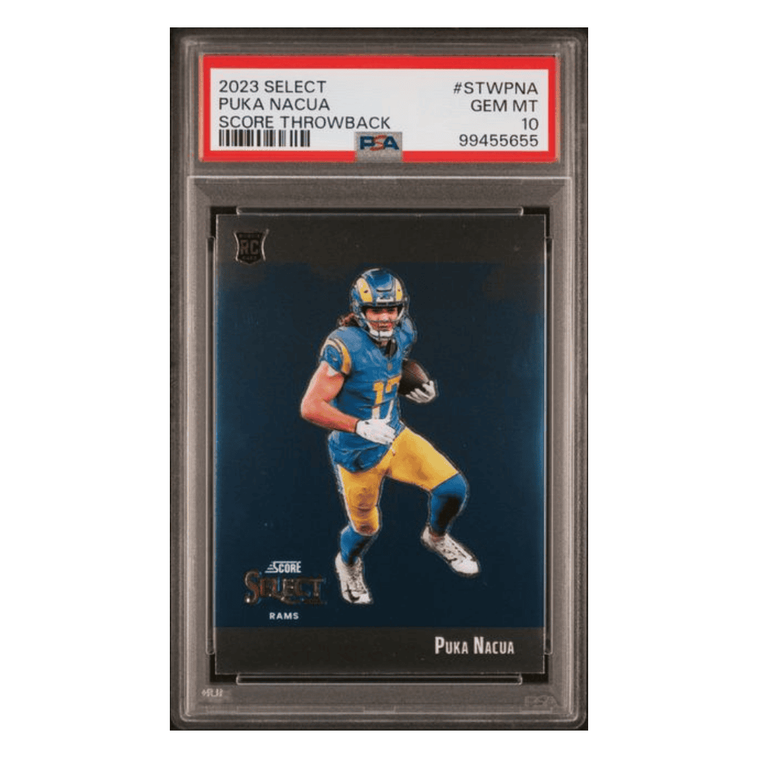 Puka Nacua PSA 10 2023 Panini Select Score Throwback Rookie RC Card #STWPNA