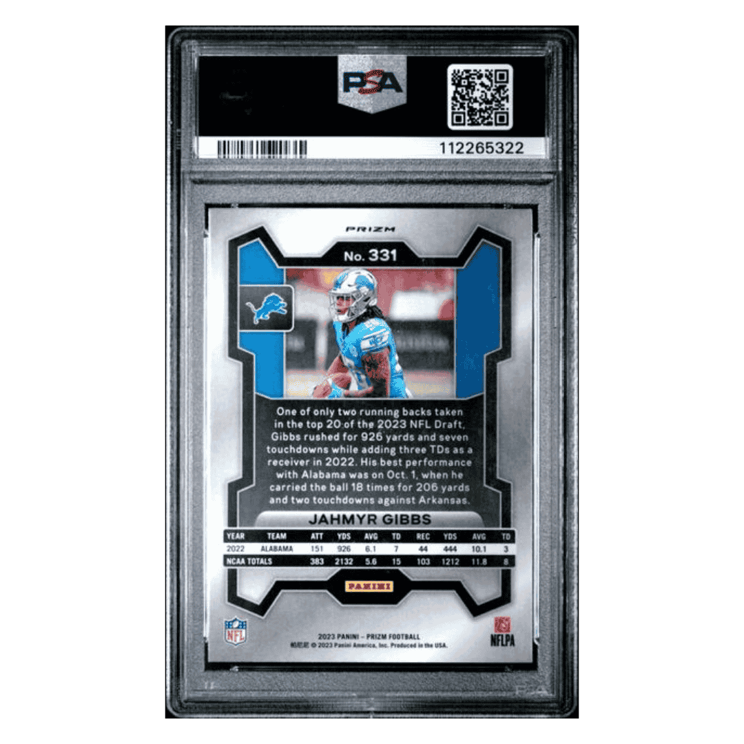 Jahmyr Gibbs PSA 9 2023 Panini Prizm Orange Ice Rookie RC Card #331