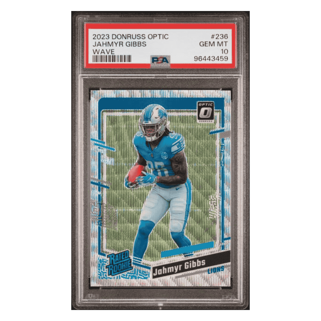 Jahmyr Gibbs PSA 10 2023 Panini Donruss Optic Wave Rated Rookie #d /300 Card #236