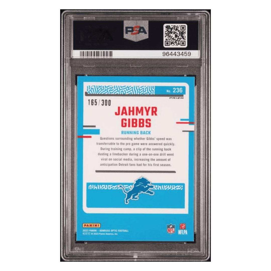 Jahmyr Gibbs PSA 10 2023 Panini Donruss Optic Wave Rated Rookie #d /300 Card #236