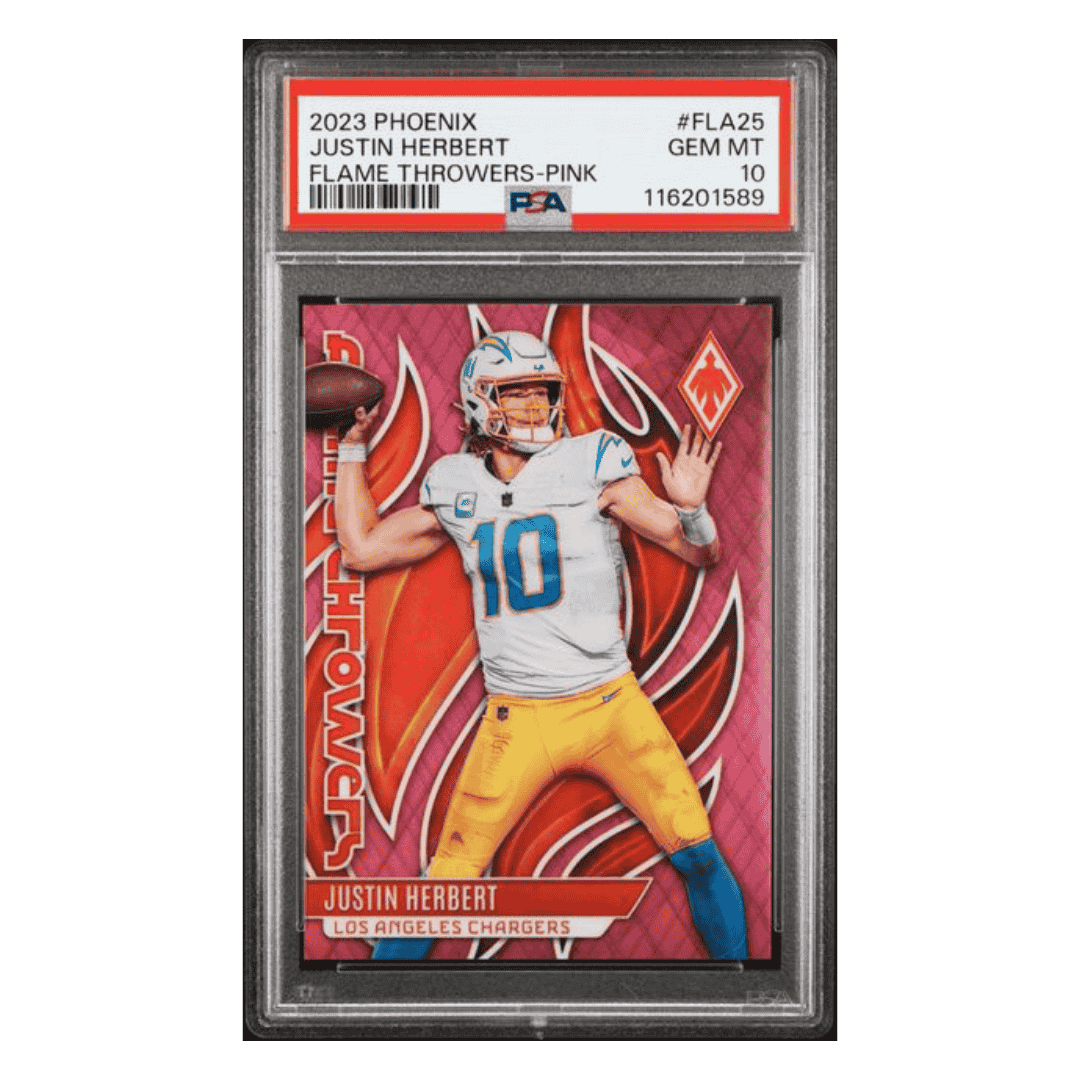 Justin Herbert PSA 10 2023 Panini Phoenix Flame Throwers Pink #d / 175 Card #FLA25