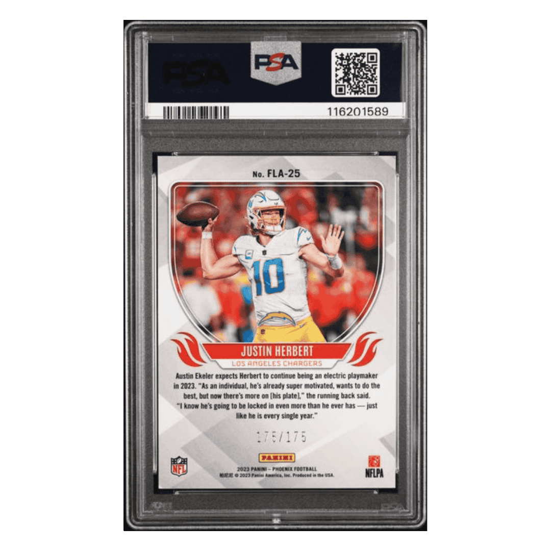 Justin Herbert PSA 10 2023 Panini Phoenix Flame Throwers Pink #d / 175 Card #FLA25
