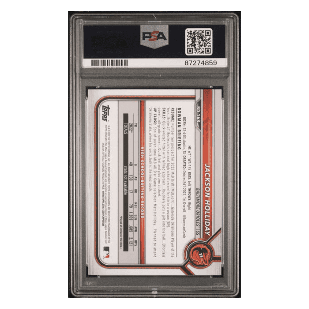 Jackson Holliday PSA 10 2022 Topps Bowman Draft Card #BD168