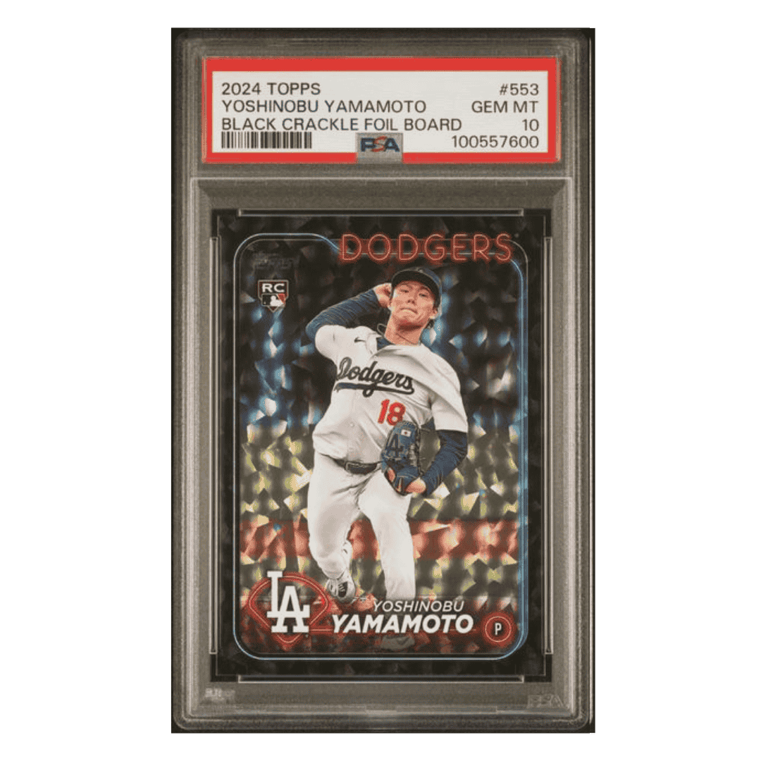 Yoshinobu Yamamoto PSA 10 2024 Topps Black Crackle Foil Board Rookie RC Card #553
