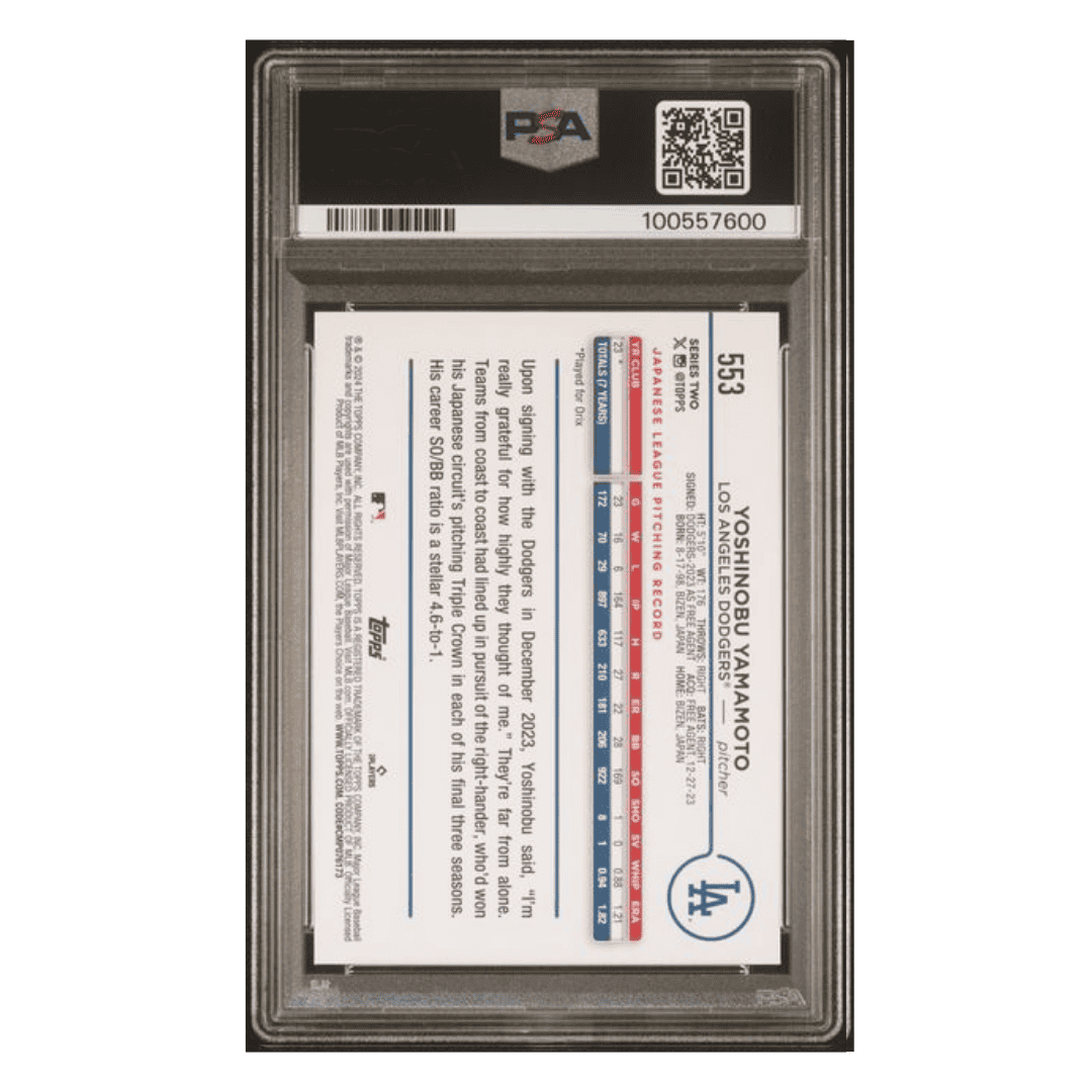 Yoshinobu Yamamoto PSA 10 2024 Topps Black Crackle Foil Board Rookie RC Card #553