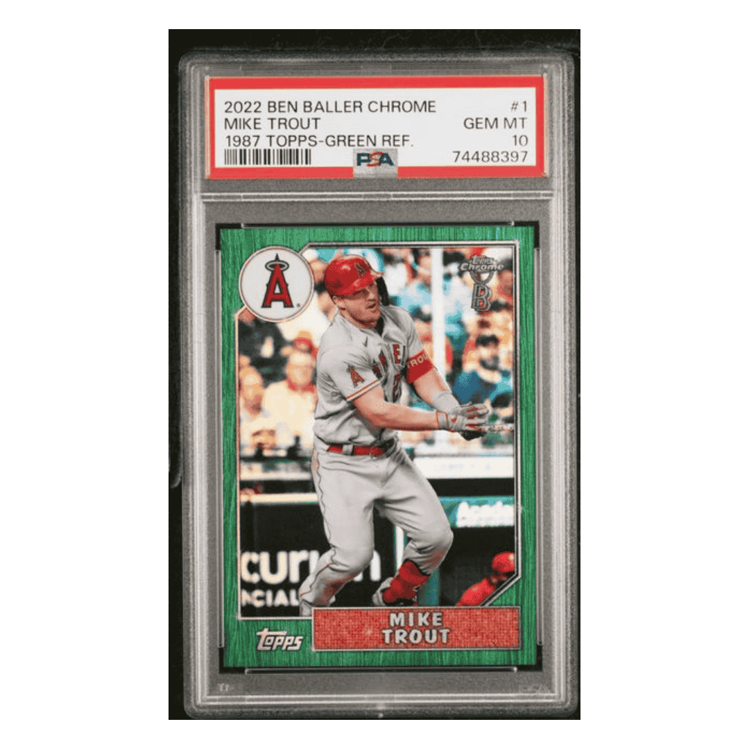 Mike Trout PSA 10 2022 Ben Baller Chrome 1987 Topps Green Refractor Card #1