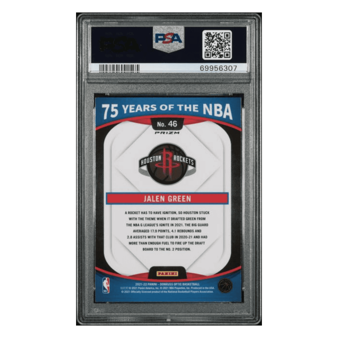 Jalen Green PSA 10 2021 Panini Prizm Update Optic 75 Years Of The NBA Card #46