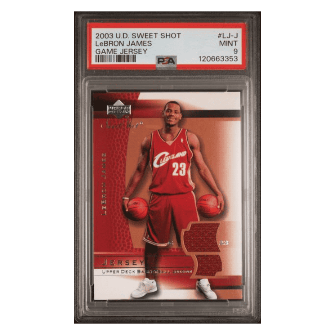 LeBron James PSA 9 2003 Upper Deck Sweet Shot Game Jersey Card #LJ-J