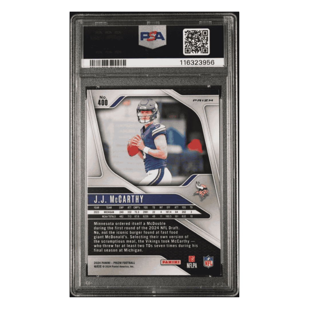 J.J. McCarthy PSA 9 2024 Panini Prizm Green Rookie RC Card #400