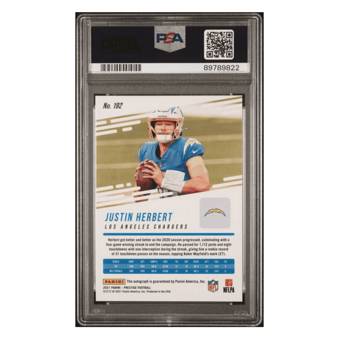 Justin Herbert PSA 10 2021 Panini Prestige Signature Red Premium XP Card #192