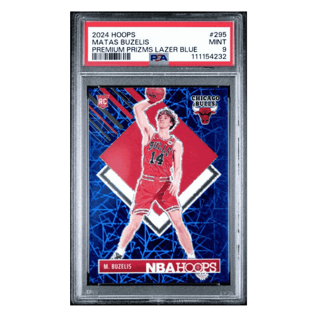 Matas Buzelis PSA 9 2024 Panini Hoops Premium Prizms Lazer Blue Rookie RC #d /49 Card #295