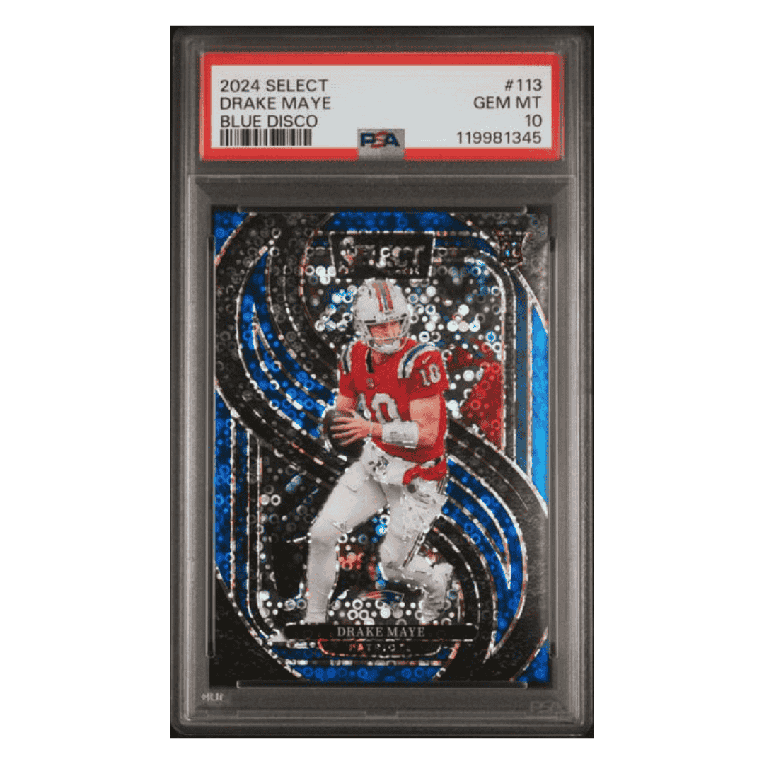 Drake Maye PSA 10 2024 Panini Select Blue Disco Rookie RC #d /25 Card #113