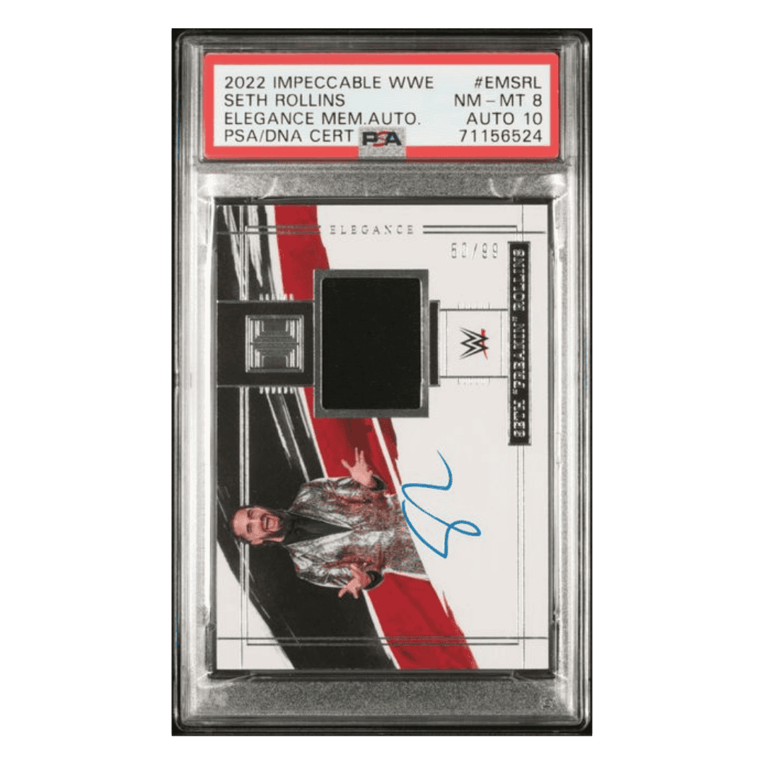 Seth Rollins PSA 8 2022 Panini Impeccable WWE Elegance Memorabilia Autograph #d /400 Card #EMSRL