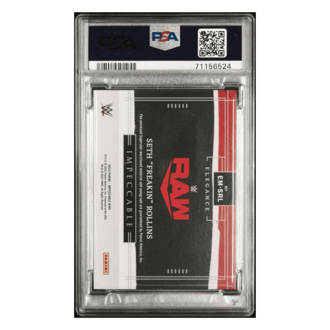 Seth Rollins PSA 8 2022 Panini Impeccable WWE Elegance Memorabilia Autograph #d /400 Card #EMSRL