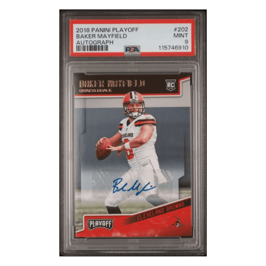 Baker Mayfield PSA 9 2018 Panini Playoff Autograph Rookie RC Card #202