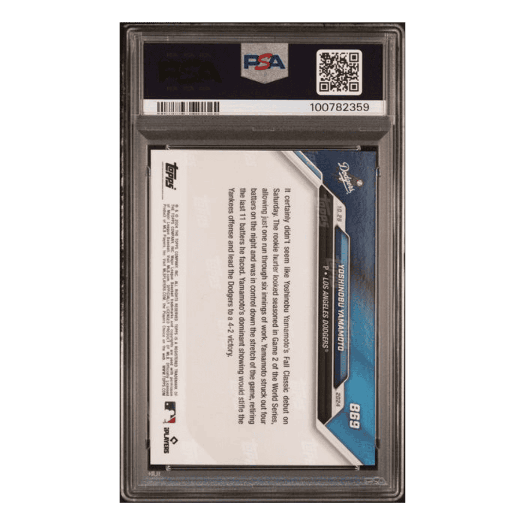 Yoshinobu Yamamoto PSA 10 2024 Topps Now Rookie RC Card #869