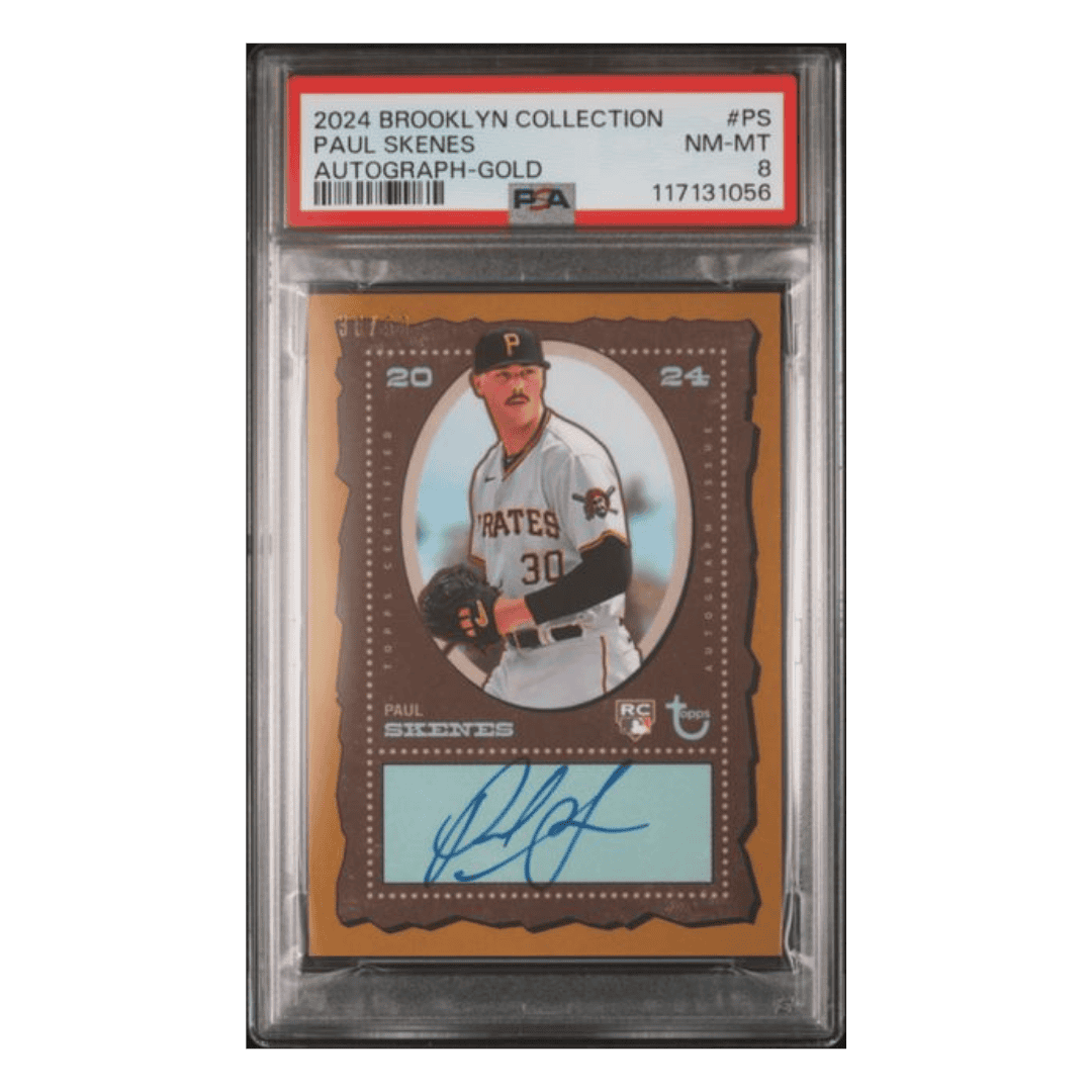 Paul Skenes PSA 8 2024 Topps Brooklyn Collection Autograph Gold Rookie RC #d /50 Card #PS