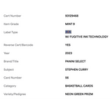 Steph Curry PSA 9 2023 Panini Select Neon Green #d/75 Card #56