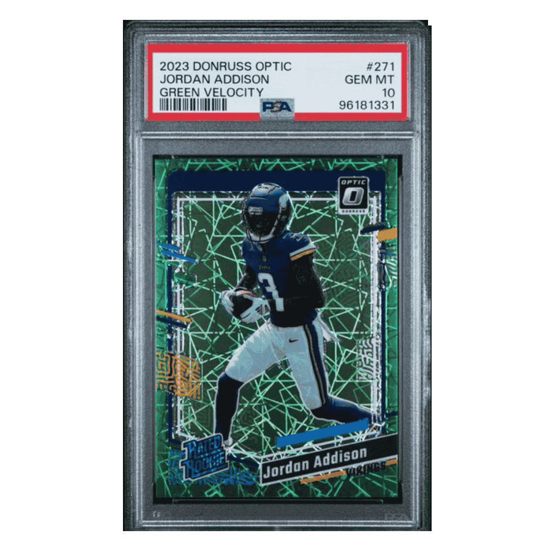 Jordan Addison PSA 10 2023 Panini Donruss Optic Green Velocity Rated Rookie Card #271