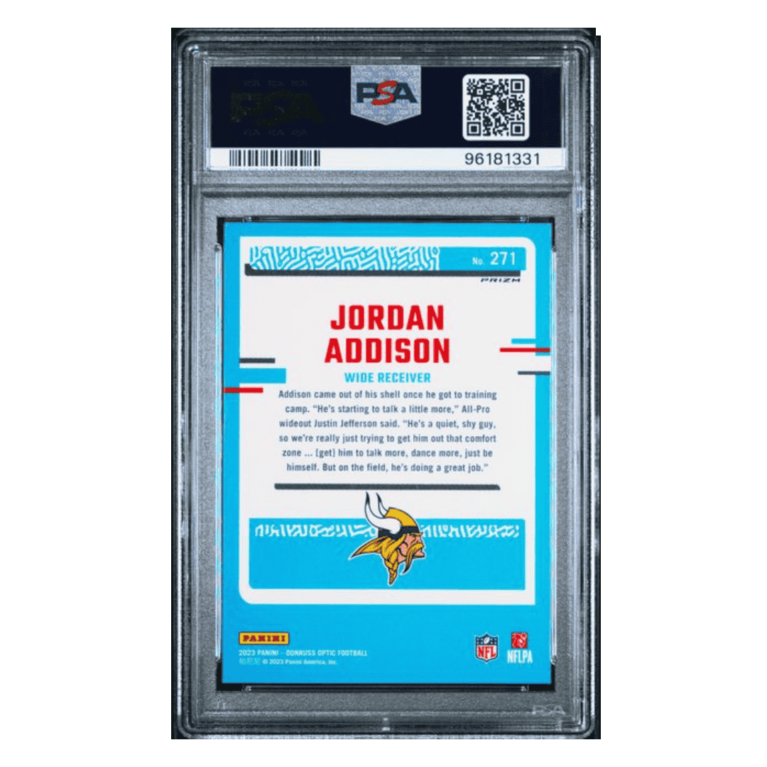 Jordan Addison PSA 10 2023 Panini Donruss Optic Green Velocity Rated Rookie Card #271