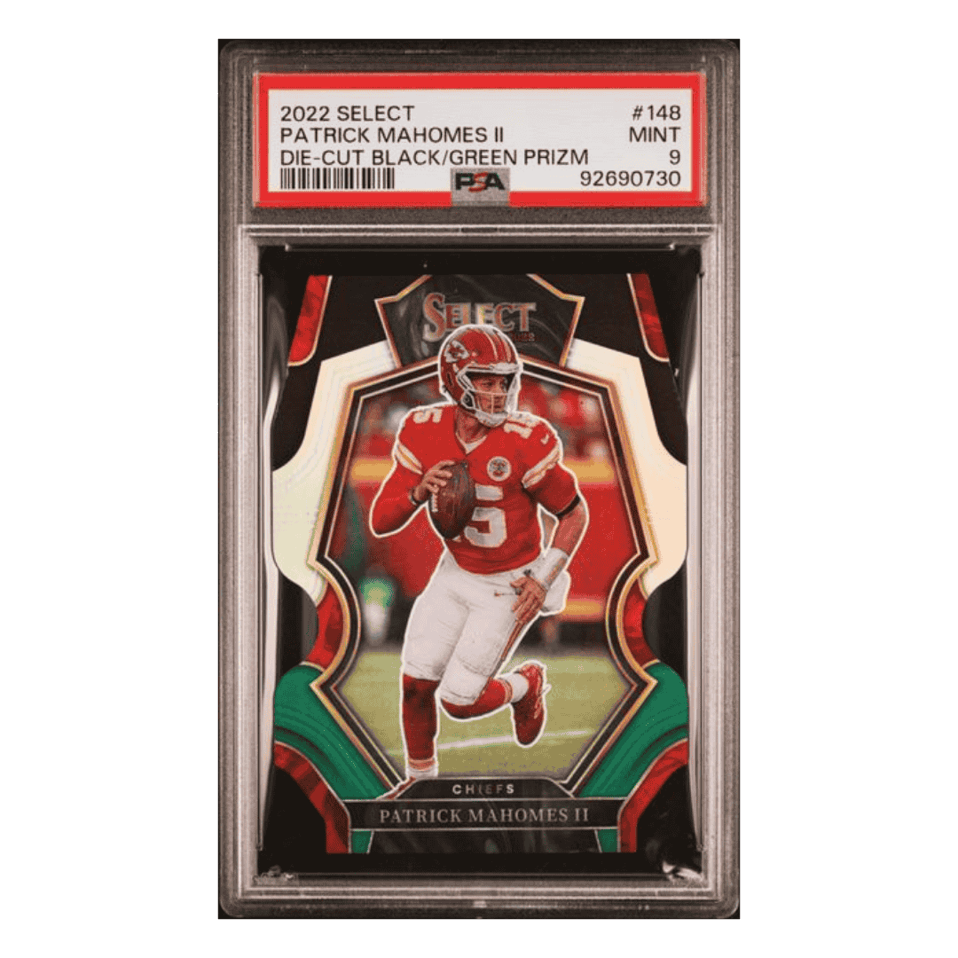Patrick Mahomes PSA 9 2022 Panini Select Die Cut Black/ Green Prizm Card #148