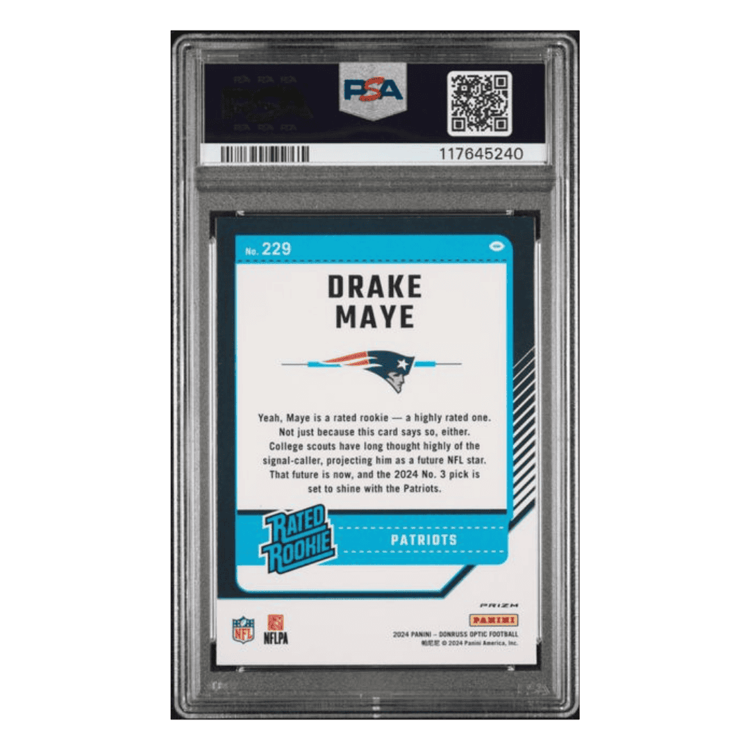 Drake Maye PSA 9 2024 Panini Donruss Optic Purple Shock Card #229