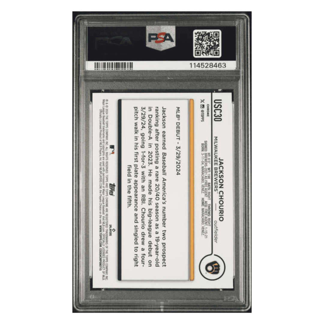 Jackson Chourio PSA 10 2024 Topps Chrome Update X-Fractor Rookie RC Card #USC30