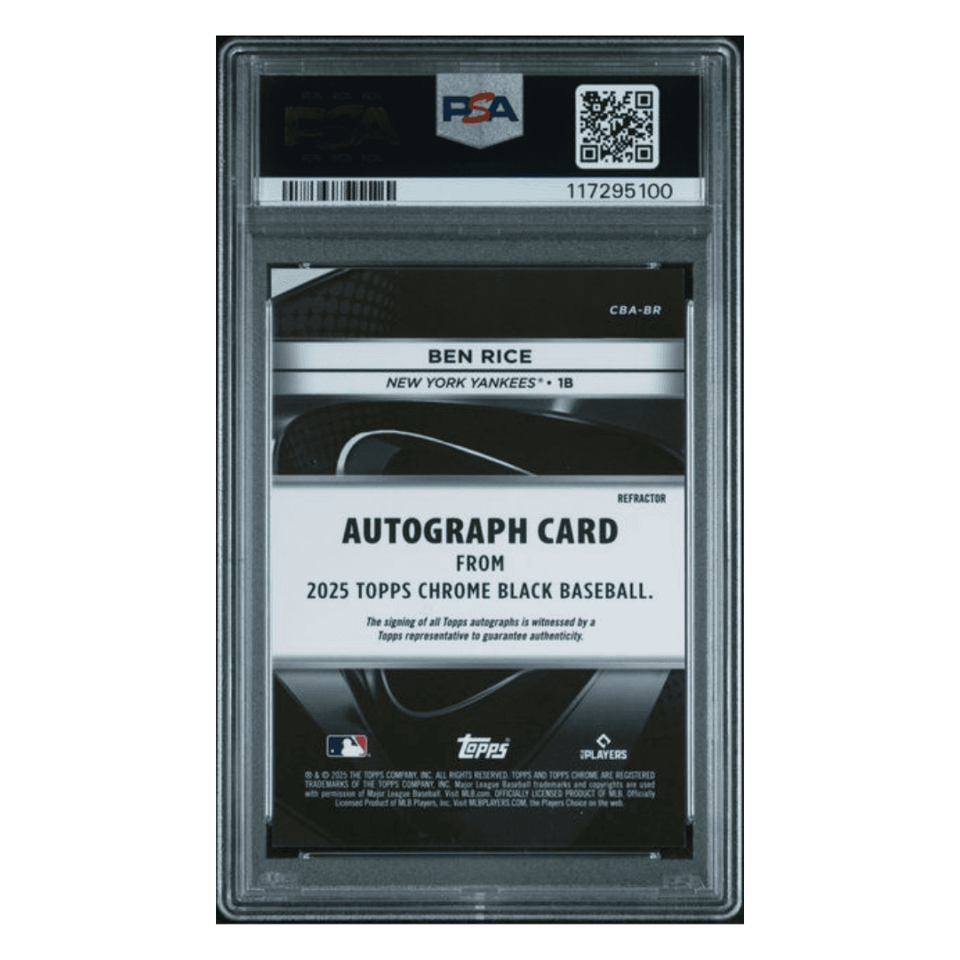 Ben Rice PSA 9 2025 Topps Chrome Black Autograph Refractor #d/199 Card #BR