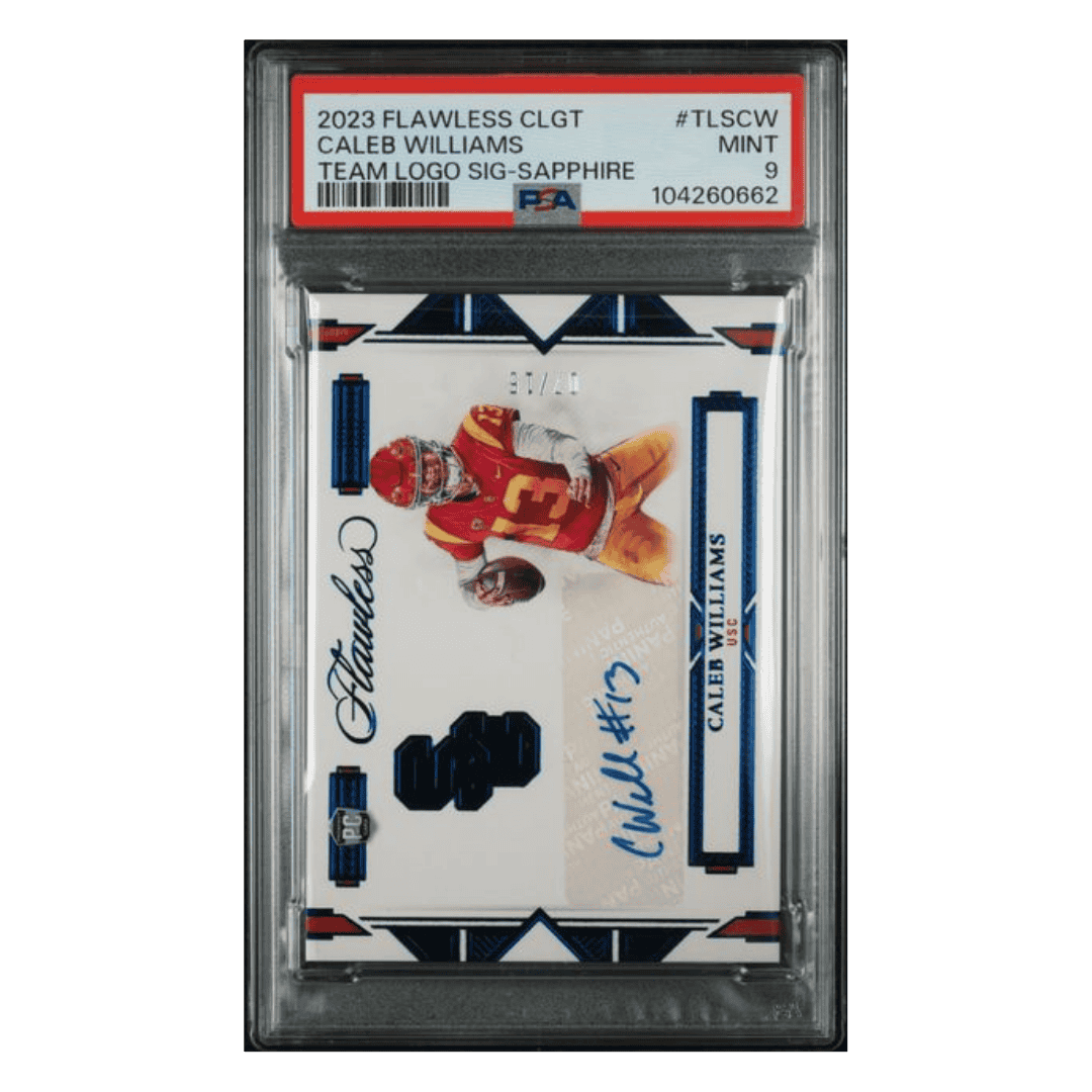 Caleb Williams PSA 9 2023 Panini Flawless Collegiate Team Logo Signature Sapphire #d/15 Card #TLSCW