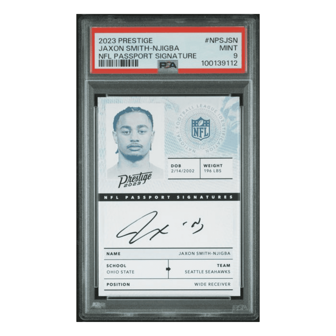 Jaxon Smith-Njigba PSA 9 2023 Panini Prestige NFL Passport Signature Card #NPSJSN