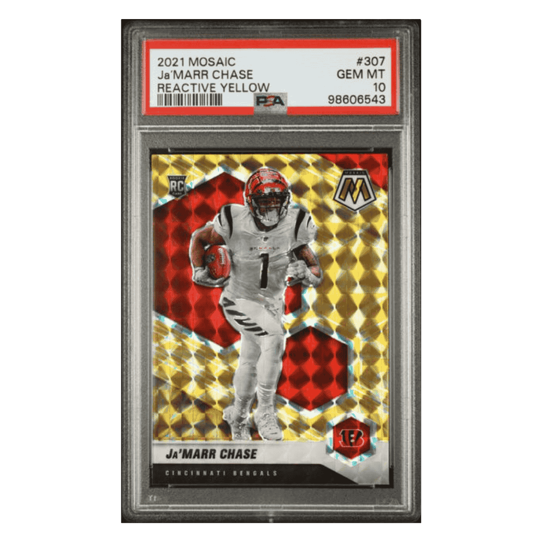 Ja'Marr Chase PSA 10 2021 Panini Mosaic Reactive Yellow Rookie RC Card #307