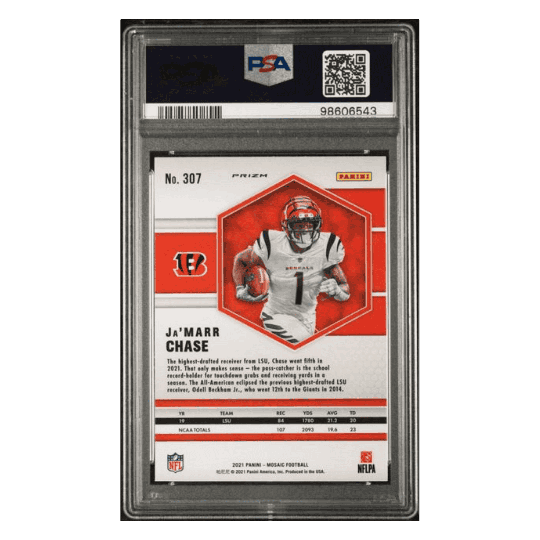 Ja'Marr Chase PSA 10 2021 Panini Mosaic Reactive Yellow Rookie RC Card #307