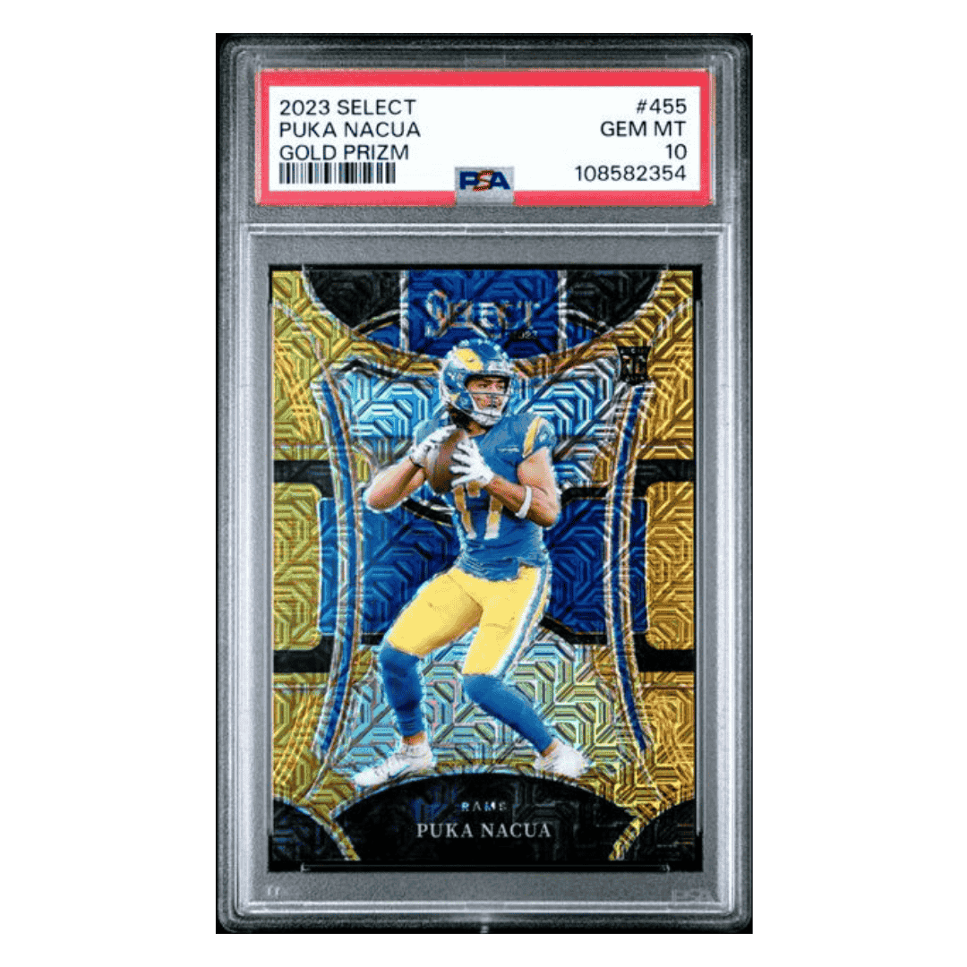 Puka Nacua PSA 10 2023 Panini Select Gold Prizm Rookie RC #d/10 Card #455