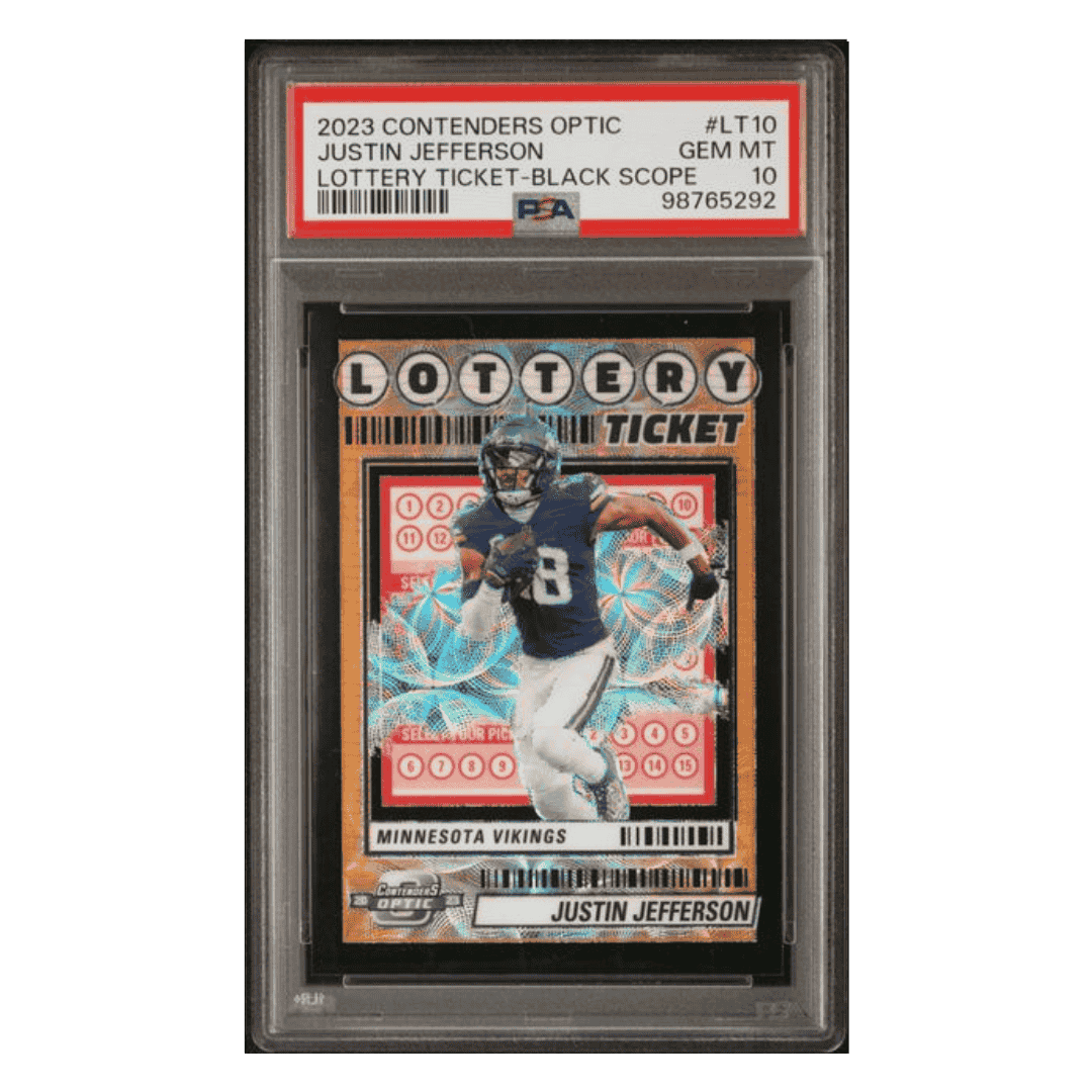 Justin Jefferson PSA 10 2023 Panini Contenders Optic Lottery Ticket Black Scope #d/25 Card #LT10