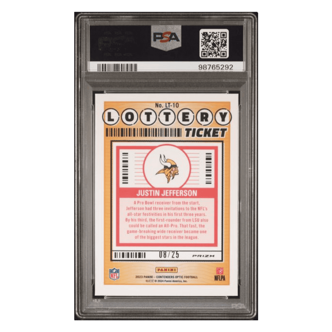 Justin Jefferson PSA 10 2023 Panini Contenders Optic Lottery Ticket Black Scope #d/25 Card #LT10