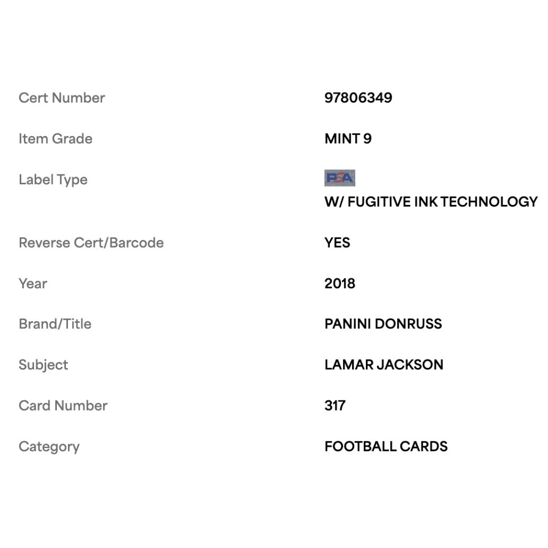Lamar Jackson PSA 9 2018 Panini Donruss Rated Rookie Card #317
