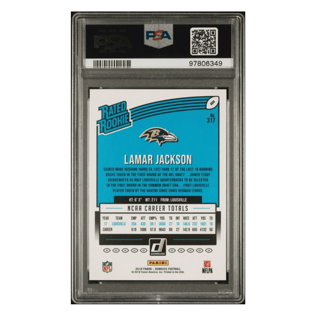 Lamar Jackson PSA 9 2018 Panini Donruss Rated Rookie Card #317