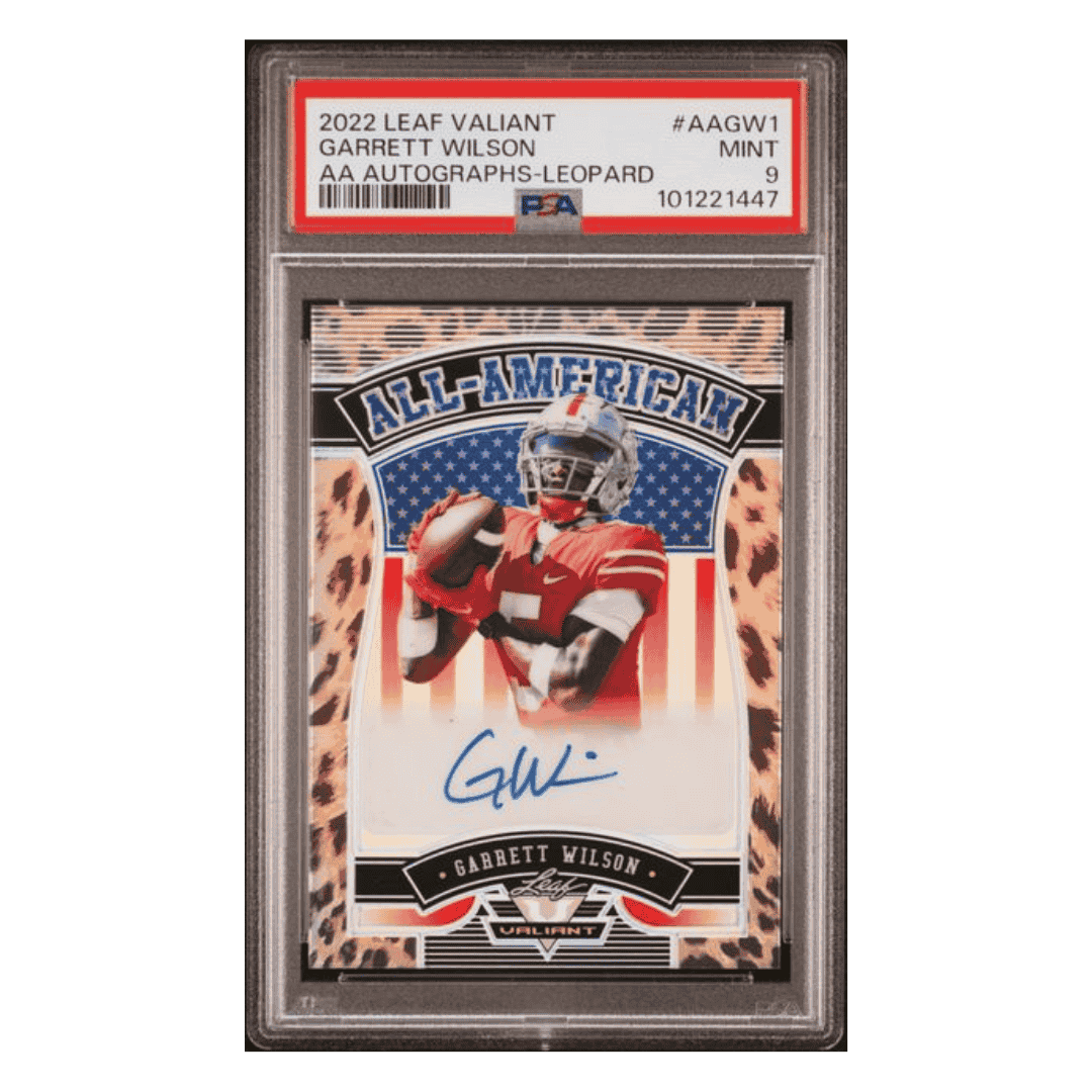 Garrett Wilson PSA 9 2022 Leaf Valiant All American Autographs Leopard #d/5 Card #AAGW1