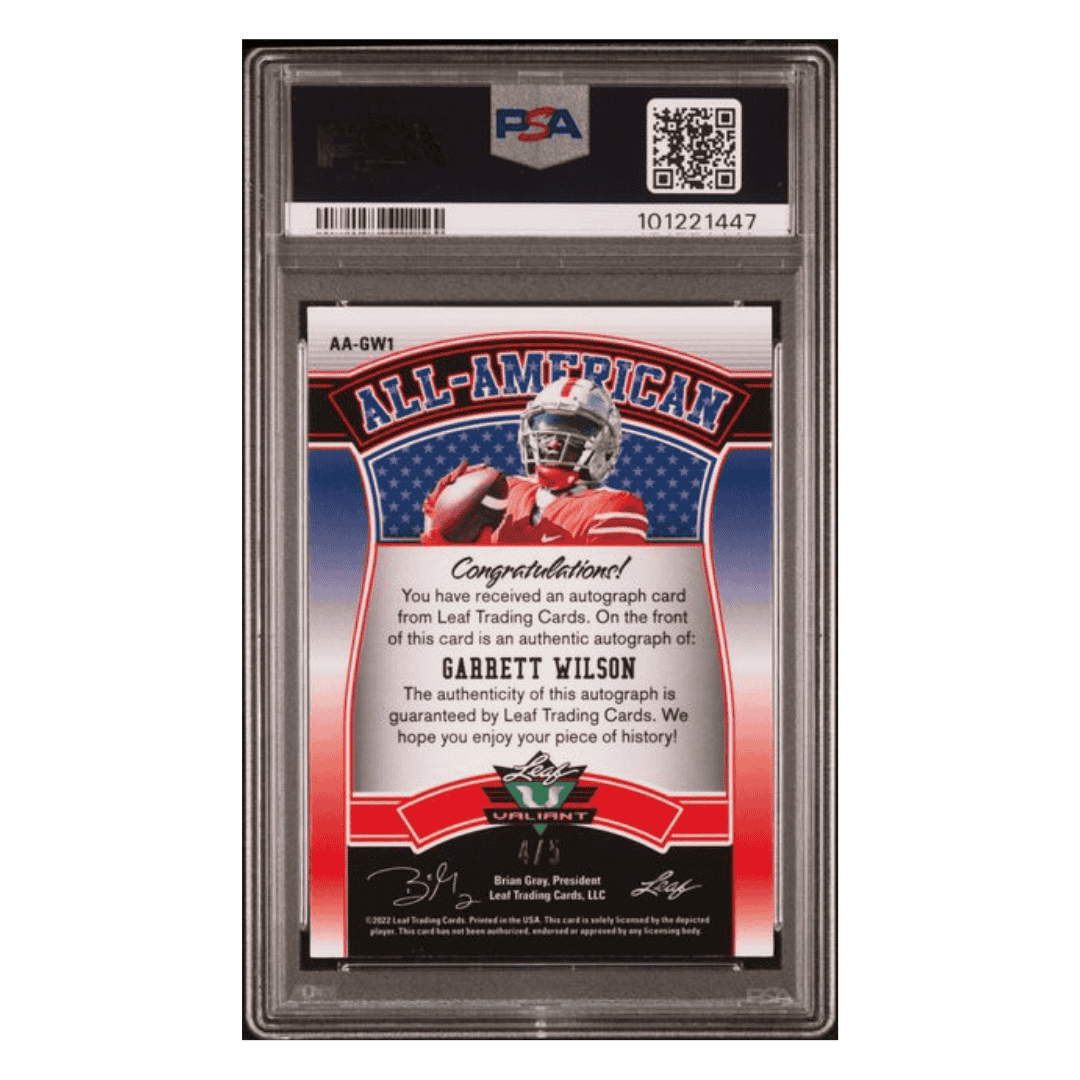 Garrett Wilson PSA 9 2022 Leaf Valiant All American Autographs Leopard #d/5 Card #AAGW1