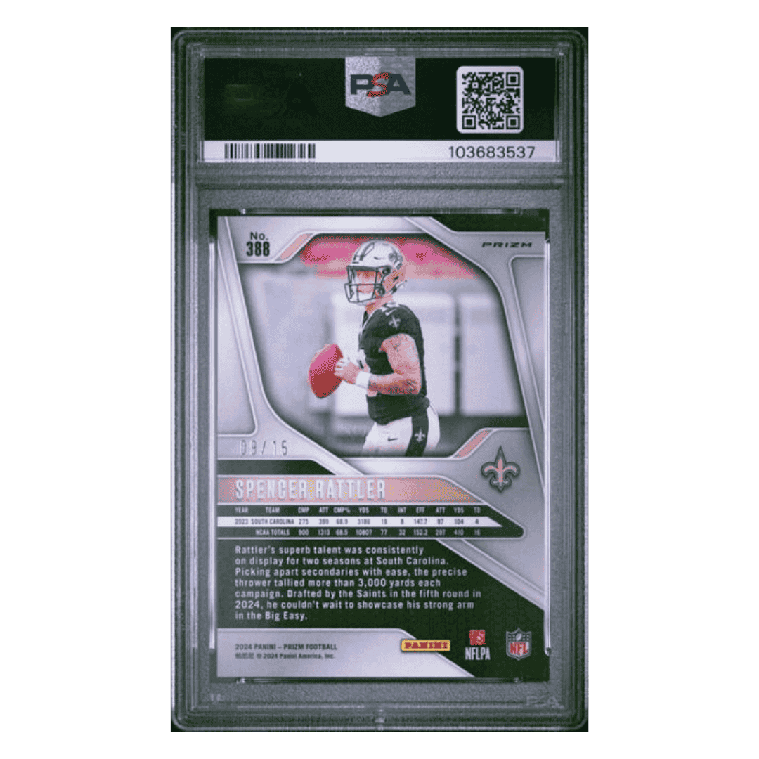 Spencer Rattler PSA 9 2024 Panini Prizm Cherry Blossom Choice #d/15 Card #388