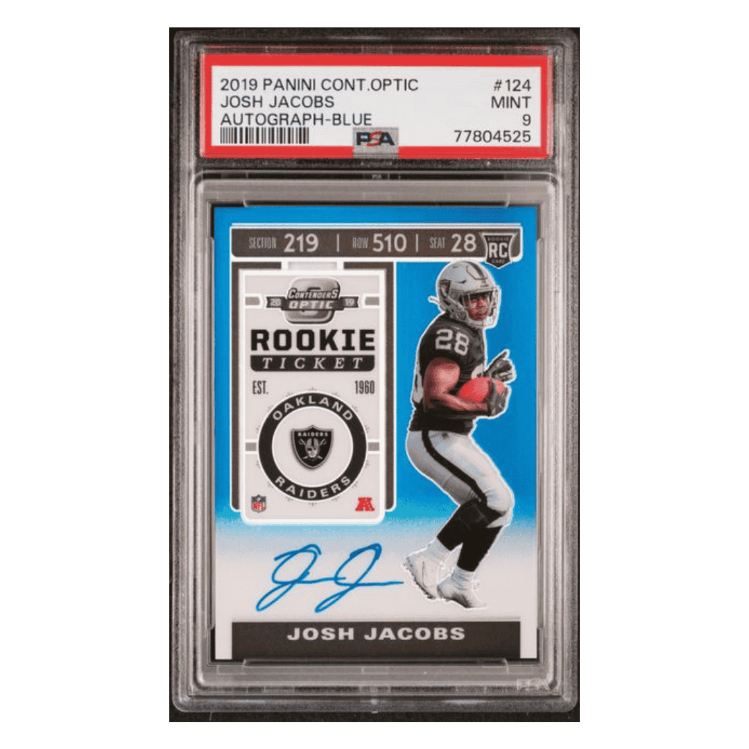 Josh Jacobs PSA 9 2019 Panini Contenders Optic Autograph Blue Rookie RC Card #124