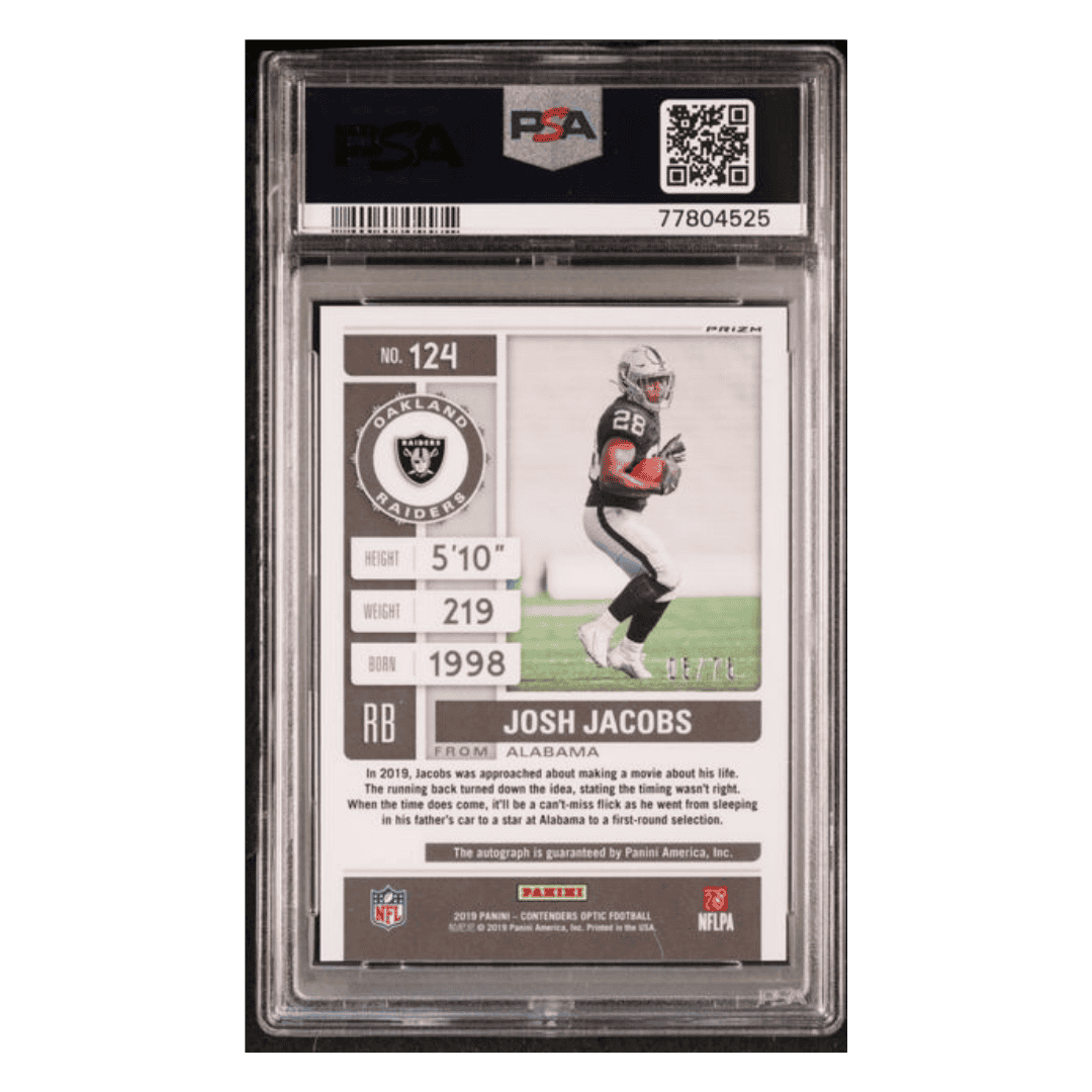 Josh Jacobs PSA 9 2019 Panini Contenders Optic Autograph Blue Rookie RC Card #124
