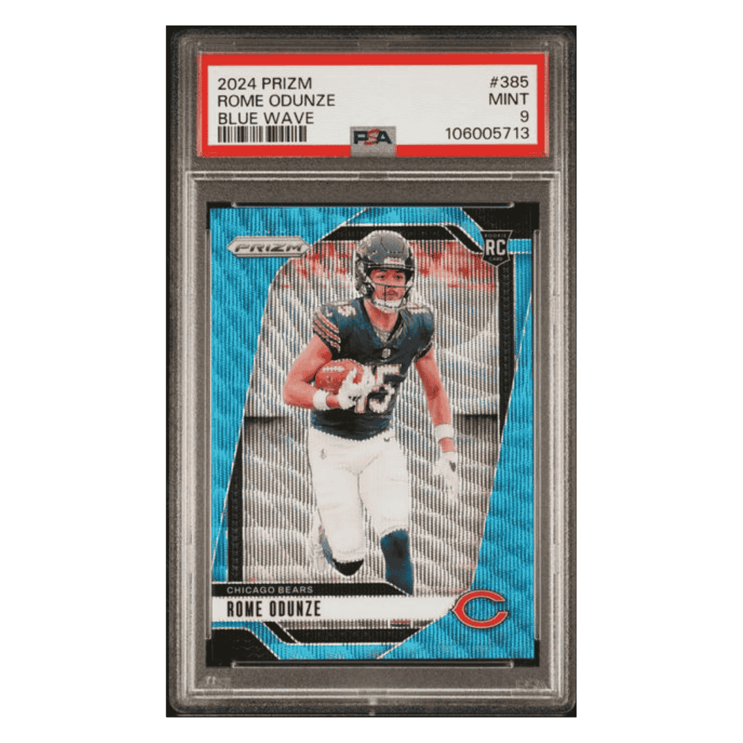 Rome Odunze PSA 9 2024 Panini Prizm Blue Wave Rookie RC #d/ 230 Card #385