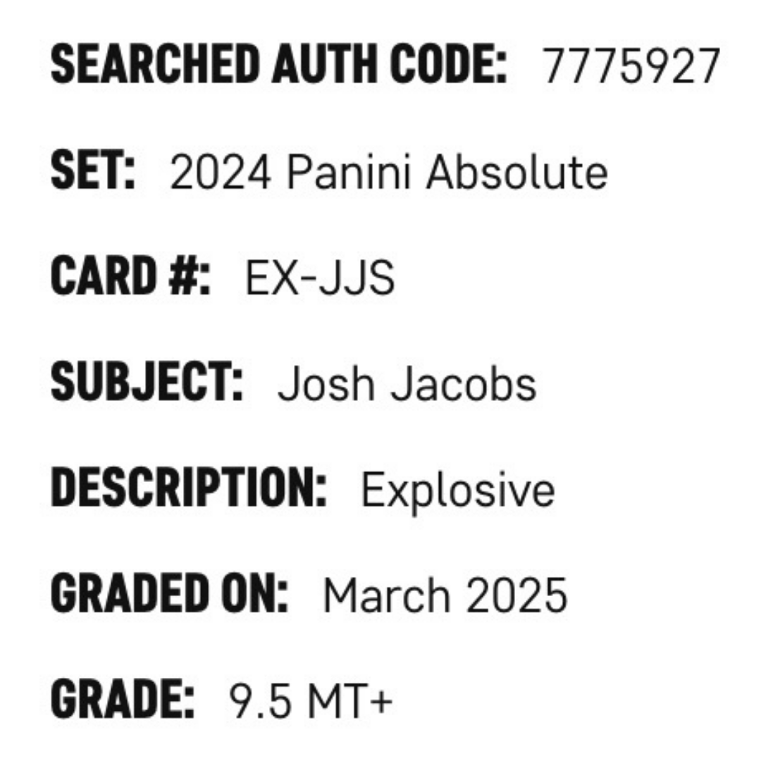 Josh Jacobs SGC 9.5 2024 Panini Absolute Explosive Card #EX-JJS