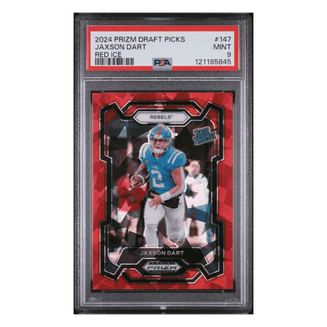 Jaxson Dart PSA 9 2024 Panini Prizm Draft Picks Rated Rookie Red Ice Card #147