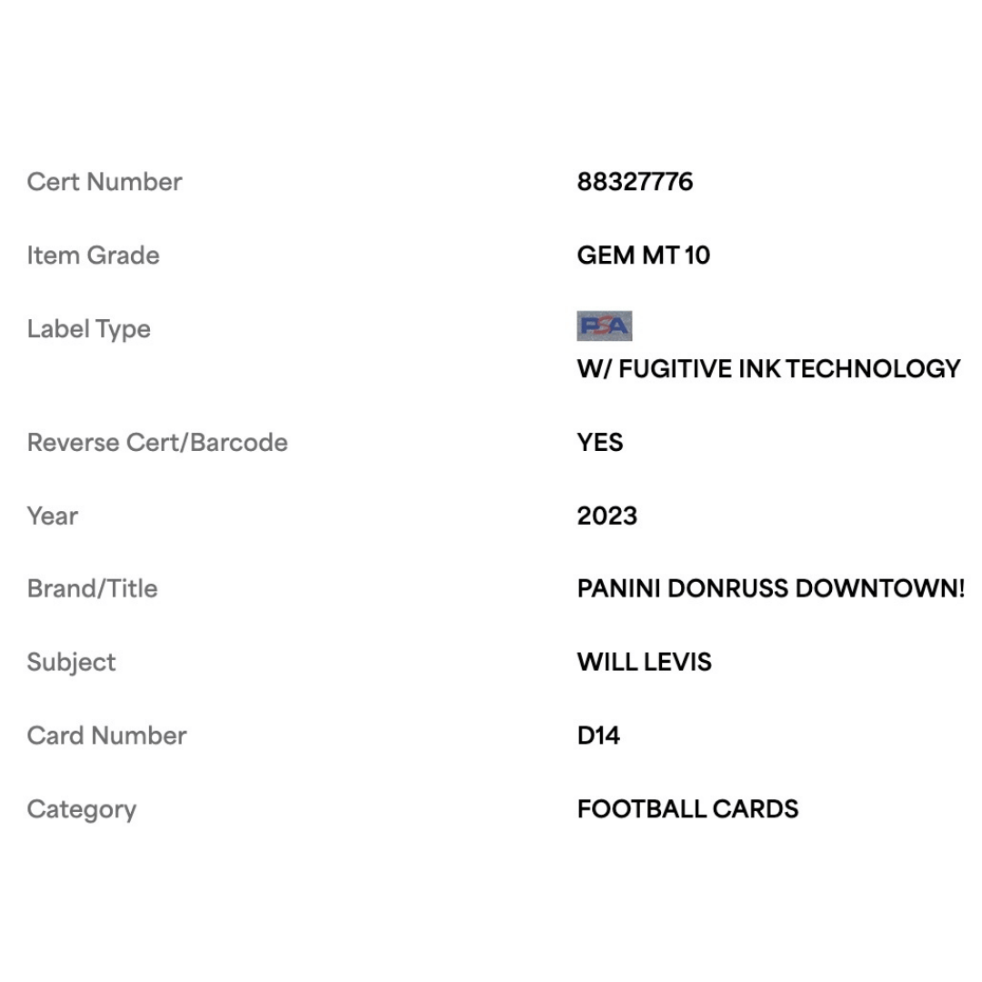 Will Levis PSA 10 2023 Panini Donruss Downtown! Rookie RC Card #D14
